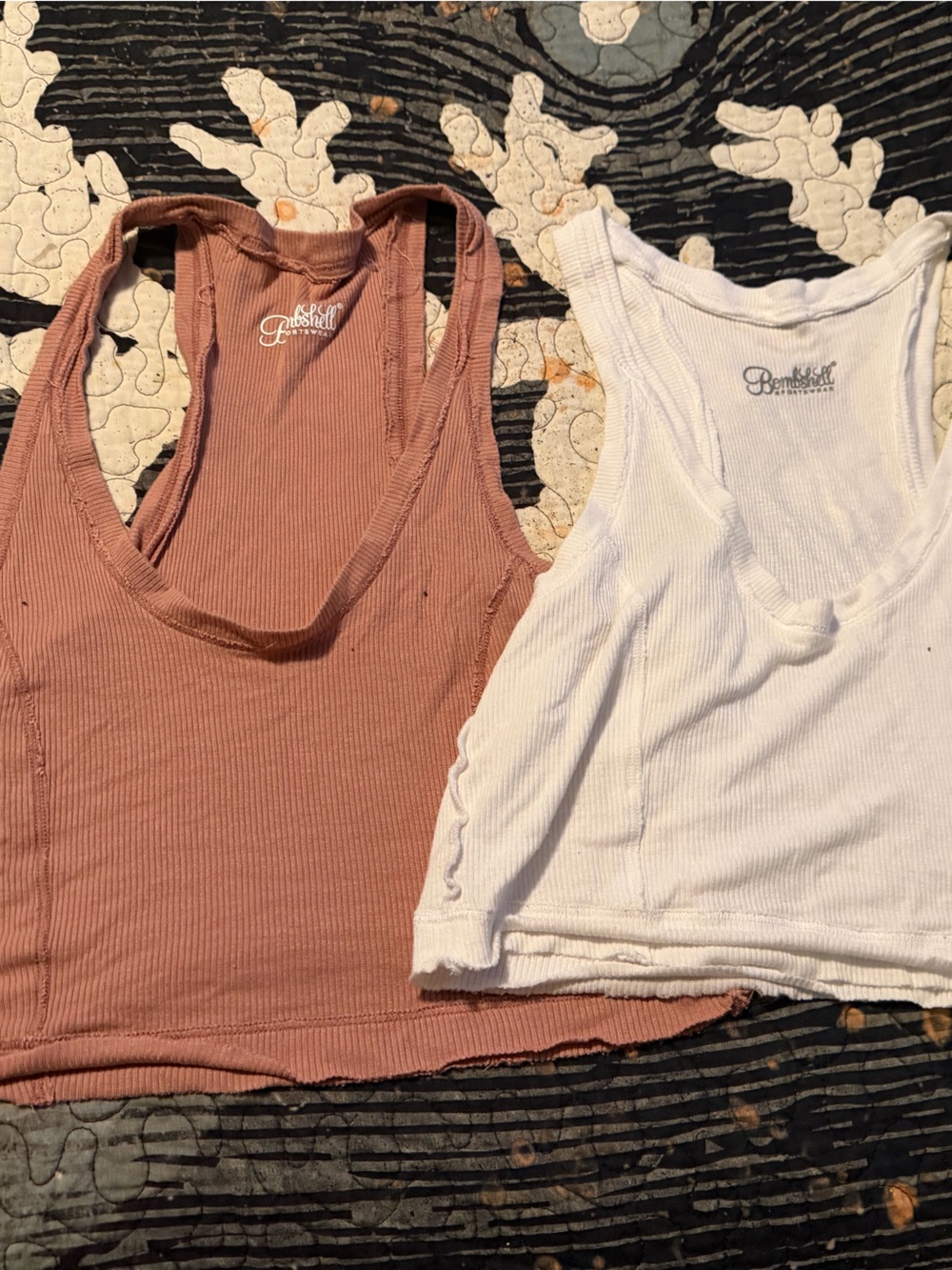 Bombshell Sportswear White Ribbed Tank Tops lot of 2 with Logo size SMALL